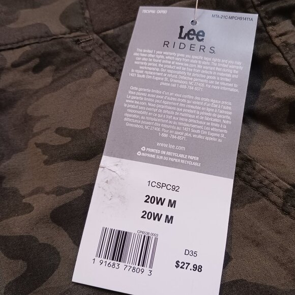 Lee Riders Womens Plus Comfort Waist Camouflage  Midrise Utility Shorts Size 20W - Picture 13 of 14
